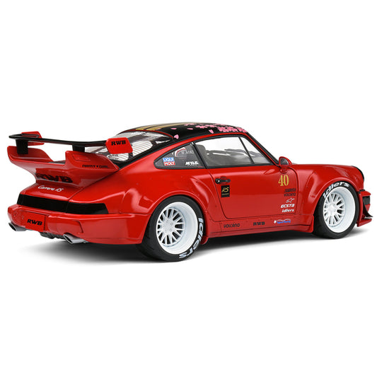 2021 RWB Bodykit #40 Red with Gold Stripes, Black Top and Cherry Blossom Graphics "Red Sakura" 1/18 Diecast Model Car by Solido