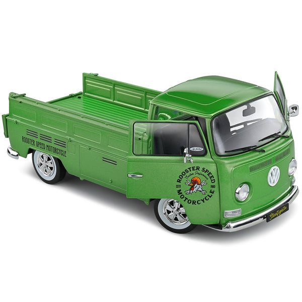 1968 Volkswagen T2 Pickup Truck Green Metallic "Rooster Speed Motorcycle" 1/18 Diecast Model Car by Solido