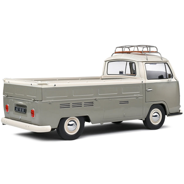 1968 Volkswagen T2 Pickup Truck Gray and White with Roofrack 1/18 Diecast Model Car by Solido