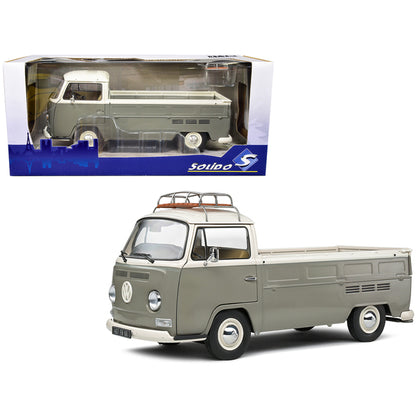 1968 Volkswagen T2 Pickup Truck Gray and White with Roofrack 1/18 Diecast Model Car by Solido