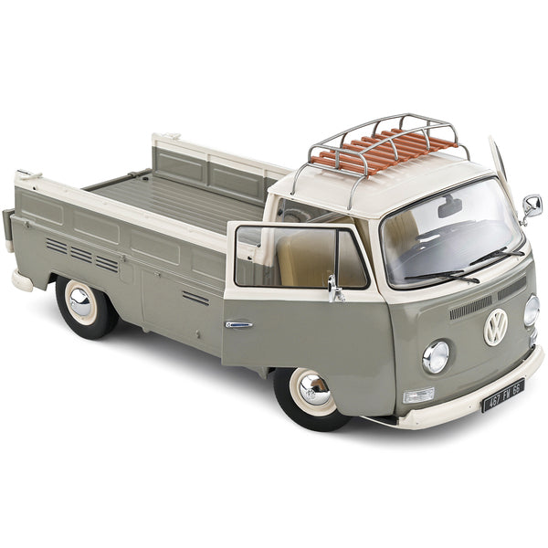 1968 Volkswagen T2 Pickup Truck Gray and White with Roofrack 1/18 Diecast Model Car by Solido