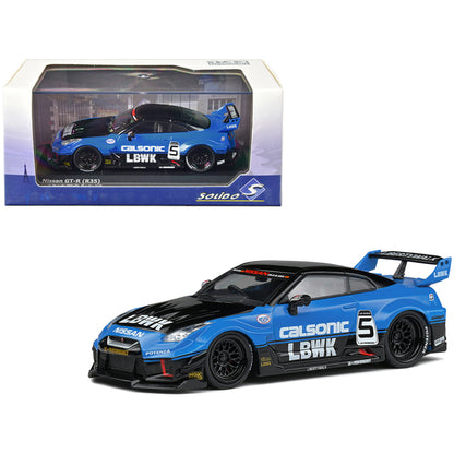 Nissan GT-R (R35) LB Silhouette Works GT RHD (Right Hand Drive) #5 Black and Blue "Calsonic" 1/43 Diecast Model Car by Solido