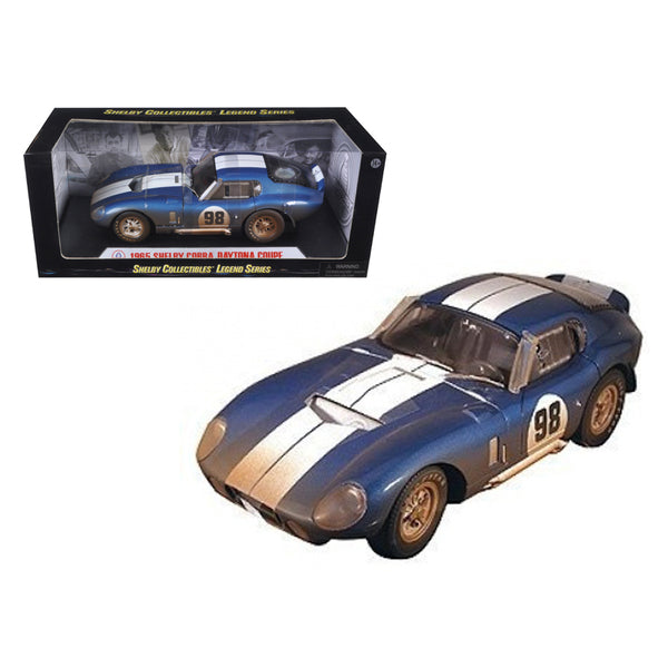 1965 Shelby Cobra Daytona #98 Blue with White Stripes After Race (Dirty Version) 1/18 Diecast Model Car by Shelby Collectibles