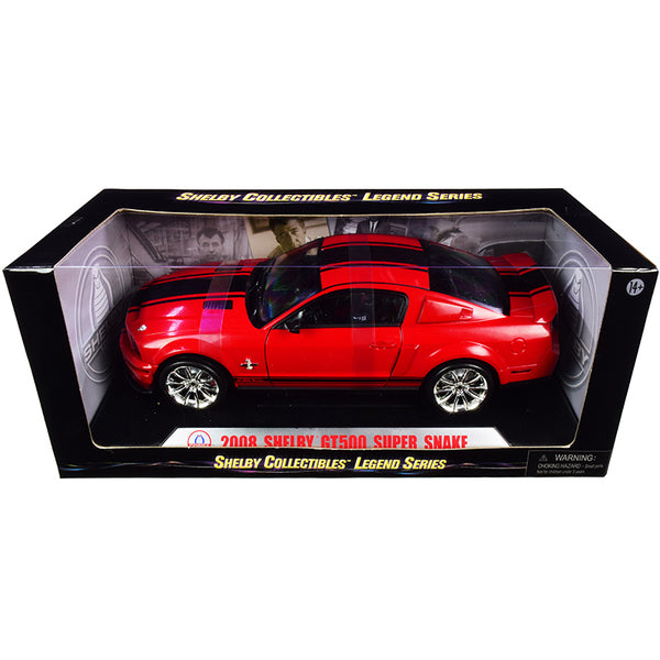 2008 Ford Shelby Mustang GT500 Super Snake Red with Black Stripes "Shelby Collectibles Legend" Series 1/18 Diecast Model Car by Shelby Collectibles