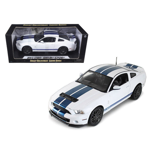 2013 Ford Shelby Cobra GT500 SVT White with Blue Stripes 1/18 Diecast Car Model by Shelby Collectibles