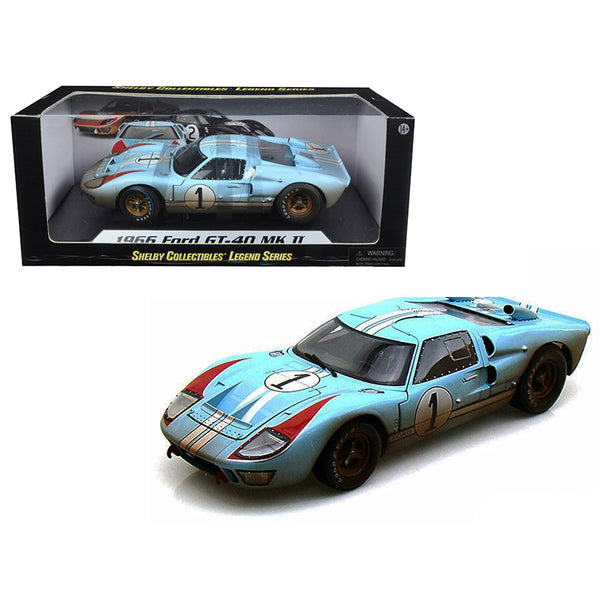 1966 Ford GT-40 MK II #1 Light Blue Miles - Hulme Le Mans (Dirty Version) 1/18 Diecast Model Car by Shelby Collectibles