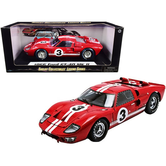 1966 Ford GT-40 MK II #5 Red with White Stripes Le Mans 1/18 Diecast Model Car by Shelby Collectibles