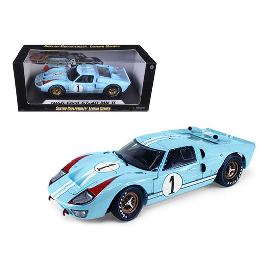 1966 Ford GT 40 MK II RHD (Right Hand Drive) #1 Light Blue Miles - Hulme Le Mans 1/18 Diecast Model Car by Shelby Collectibles