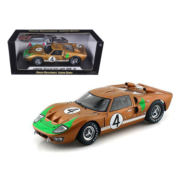 1966 Ford GT-40 MK 2 Gold #4 1/18 Diecast Car Model by Shelby Collectibles