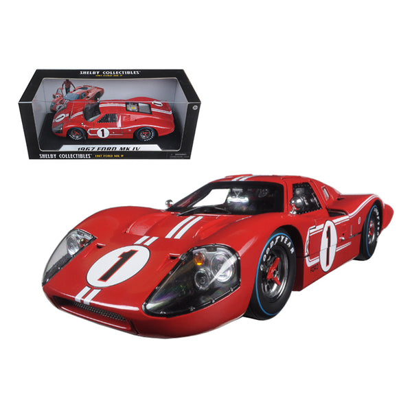 Ford GT MK IV #1 Red with White Stripes 24H of Le Mans (1967) 1/18 Diecast Model Car by Shelby Collectibles