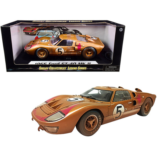 1966 Ford GT-40 MK II #5 Gold After Race (Dirty Version) 1/18 Diecast Model Car by Shelby Collectibles