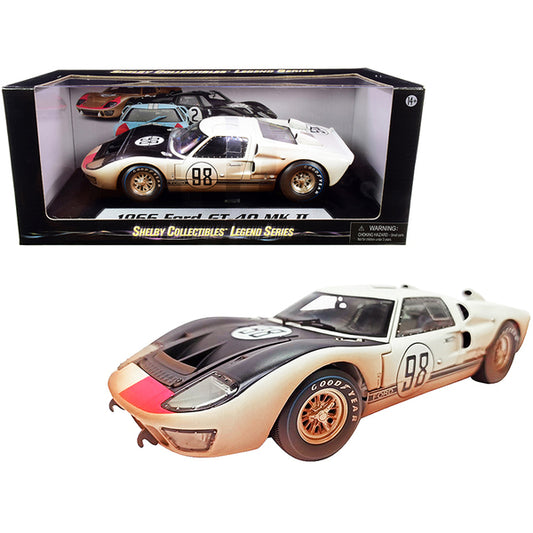 1966 Ford GT-40 MK II #98 White with Black Hood After Race (Dirty Version) 1/18 Diecast Model Car by Shelby Collectibles