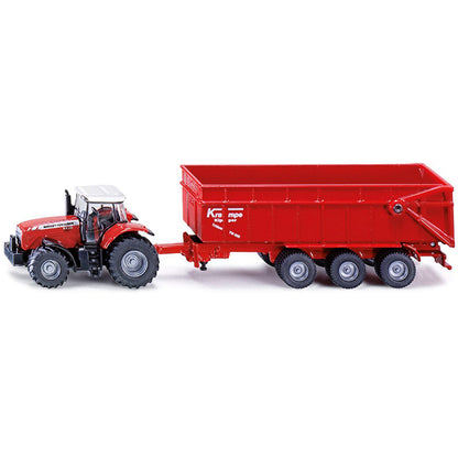 Massey Ferguson 8480 Dyna VT Tractor Red with Silver Top and Krampe Dump Trailer Red 1/87 (HO) Diecast Models by Siku