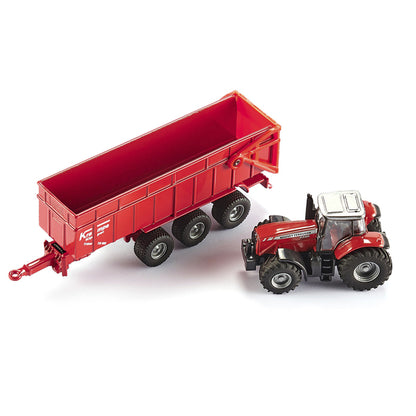 Massey Ferguson 8480 Dyna VT Tractor Red with Silver Top and Krampe Dump Trailer Red 1/87 (HO) Diecast Models by Siku