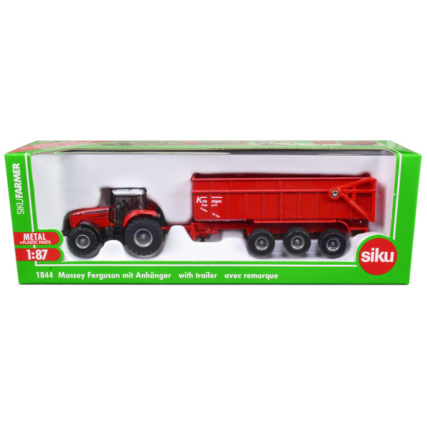 Massey Ferguson 8480 Dyna VT Tractor Red with Silver Top and Krampe Dump Trailer Red 1/87 (HO) Diecast Models by Siku