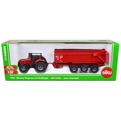 Massey Ferguson 8480 Dyna VT Tractor Red with Silver Top and Krampe Dump Trailer Red 1/87 (HO) Diecast Models by Siku