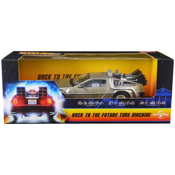 DMC DeLorean Time Machine Stainless Steel "Back to the Future" (1985) Movie 1/18 Diecast Model Car by Sun Star