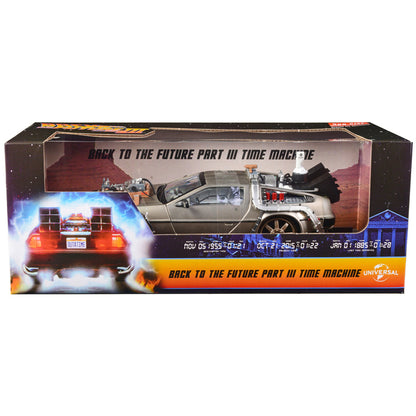 DMC DeLorean Time Machine Stainless Steel "Railroad Version" "Back to the Future: Part III" (1990) Movie 1/18 Diecast Model Car by Sun Star