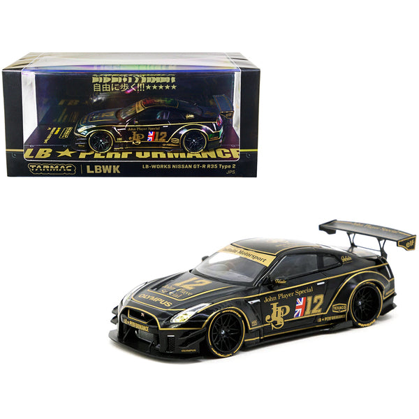 Nissan GT-R R35 Type 2 LB-Works RHD (Right Hand Drive) #12 Black "John Player Special" 1/43 Diecast Model Car by Tarmac Works