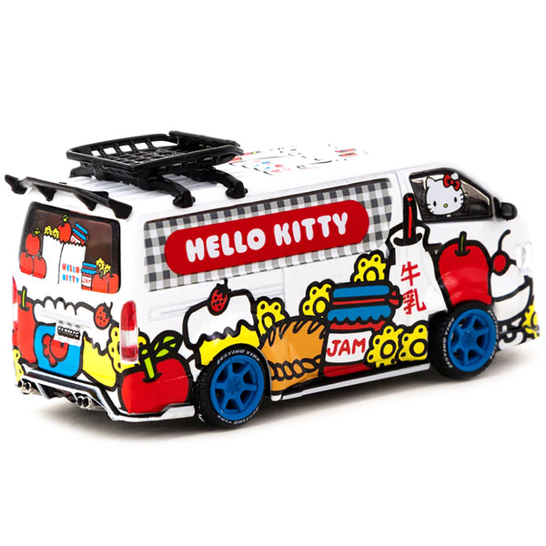 Toyota Hiace Widebody Van "Hello Kitty Capsule Delivery" with METAL OIL CAN 1/64 Diecast Model Car by Tarmac Works