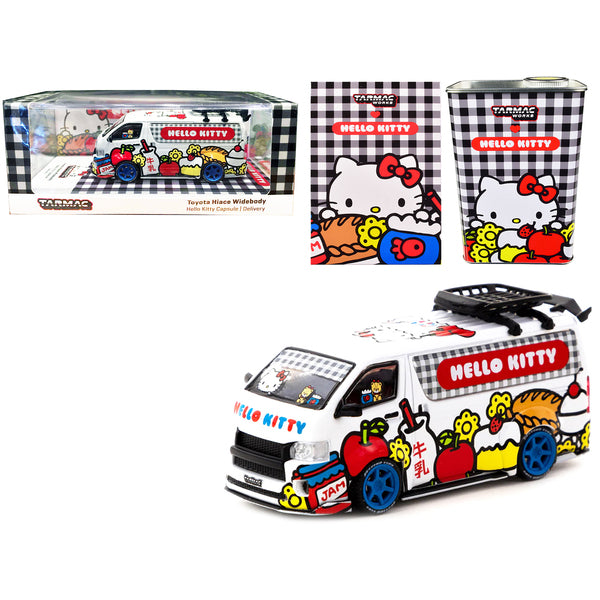 Toyota Hiace Widebody Van "Hello Kitty Capsule Delivery" with METAL OIL CAN 1/64 Diecast Model Car by Tarmac Works