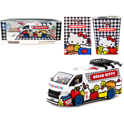 Toyota Hiace Widebody Van "Hello Kitty Capsule Delivery" with METAL OIL CAN 1/64 Diecast Model Car by Tarmac Works