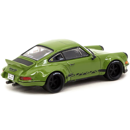 RWB Backdate Olive Green with Black Stripes "RAUH-Welt BEGRIFF" "Hobby64" Series 1/64 Diecast Model Car by Tarmac Works