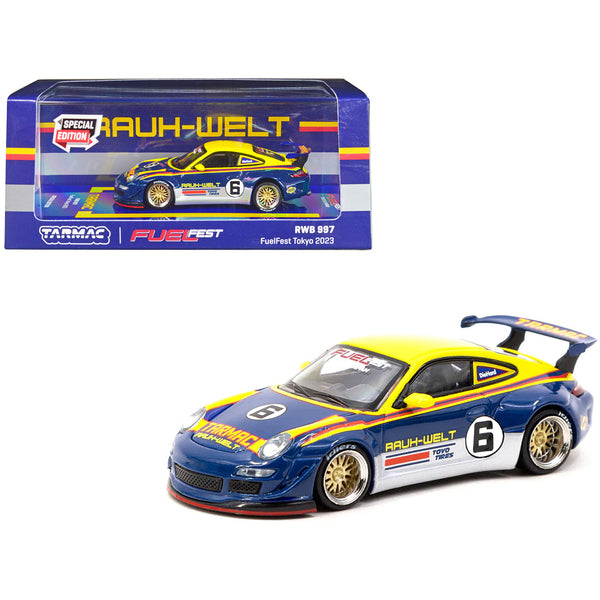 RWB 997 #6 Blue and Yellow with Graphics "FuelFest Tokyo" (2023) Special Edition "Hobby64" Series 1/64 Diecast Model Car by Tarmac Works