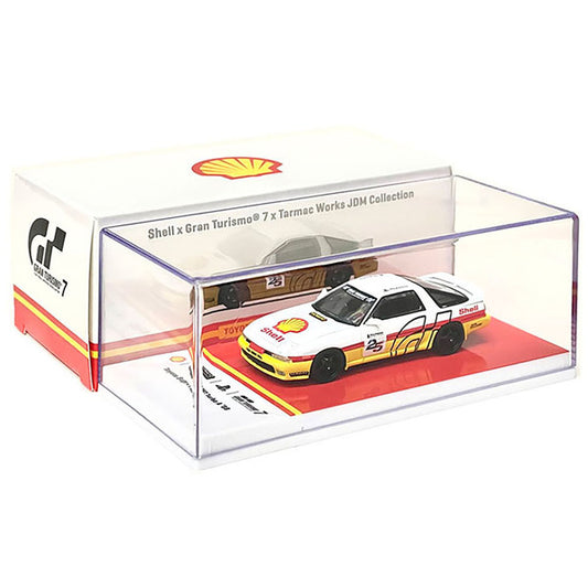 1988 Toyota Supra 3.0GT Turbo A RHD (Right Hand Drive) White and Yellow with Red Stripes "Shell x Gran Turismo 7" Special Edition 1/64 Diecast Model Car by Tarmac Works