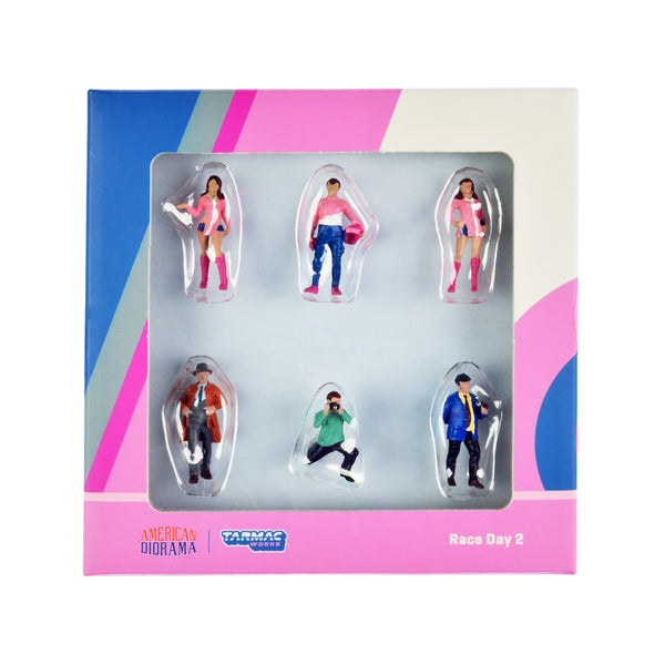 "Race Day 2" 6 piece Diecast Figure Set for 1/64 Scale Models by Tarmac Works & American Diorama