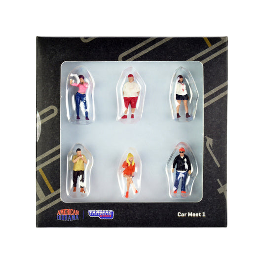 "Car Meet 1" 6 Piece Diecast Figure Set for 1/64 Scale Models by Tarmac Works & American Diorama