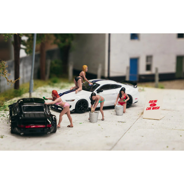 "Bikini Car Wash Girls" 6 Piece Diecast Figure Set (4 Figures and 2 Accessories) for 1/64 Scale Models by Tarmac Works & American Diorama