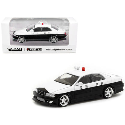 Toyota Vertex Chaser JZX100 RHD (Right Hand Drive) Japanese Police Black and White "Global64" Series 1/64 Diecast Model Car by Tarmac Works