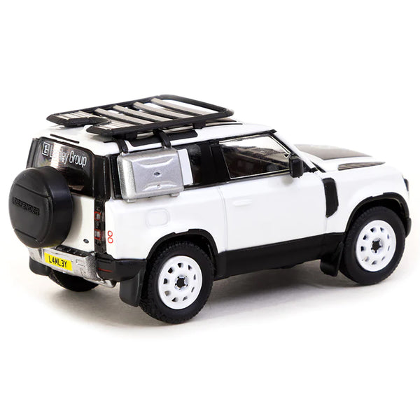 Land Rover Defender 90 White Metallic with Roof Rack "Lamley Special Edition" "Global64" Series 1/64 Diecast Model by Tarmac Works