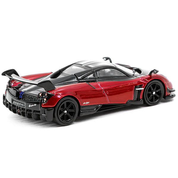 Pagani Huayra BC Rosso Dubai Red Metallic and Black with Silver Stripes "Global64" Series 1/64 Diecast Model Car by Tarmac Works