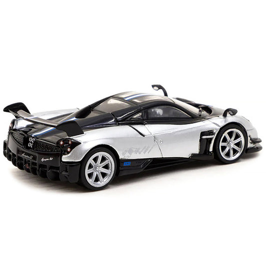 Pagani Huayra BC Grigio Mercurio Silver Metallic and Black with Stripes "Global64" Series 1/64 Diecast Model Car by Tarmac Works