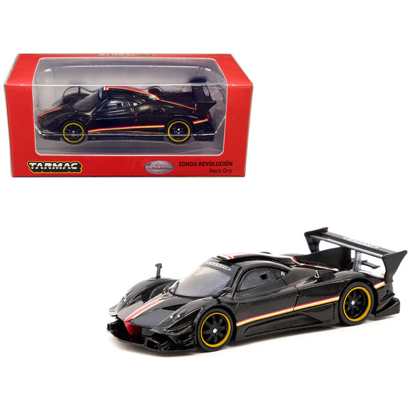 Pagani Zonda Revolucion Nero Oro Black Metallic with Stripes "Global64" Series 1/64 Diecast Model Car by Tarmac Works