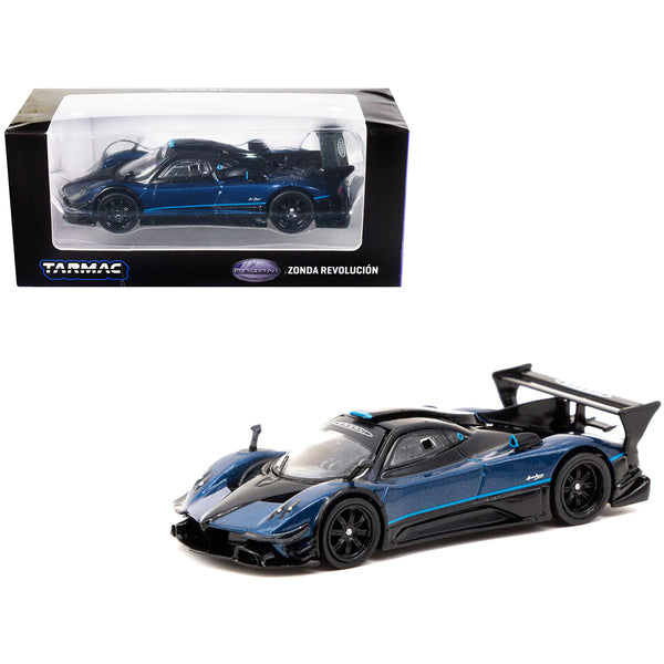 Pagani Zonda Revolucion Blue Metallic and Black with Light Blue Stripes "Global64" Series 1/64 Diecast Model Car by Tarmac Works