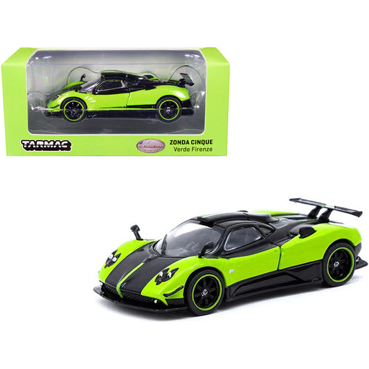 Pagani Zonda Cinque Verde Firenze Green Metallic and Black "Global64" Series 1/64 Diecast Model Car by Tarmac Works