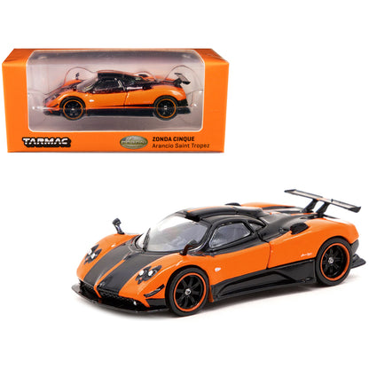 Pagani Zonda Cinque Arancio Saint Tropez Orange Metallic and Black "Global64" Series 1/64 Diecast Model Car by Tarmac Works