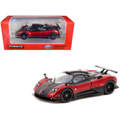 Pagani Zonda Cinque Bianco Rosso Dubai Red Metallic and Black "Global64" Series 1/64 Diecast Model by Tarmac Works