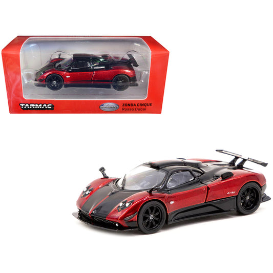 Pagani Zonda Cinque Bianco Rosso Dubai Red Metallic and Black "Global64" Series 1/64 Diecast Model by Tarmac Works