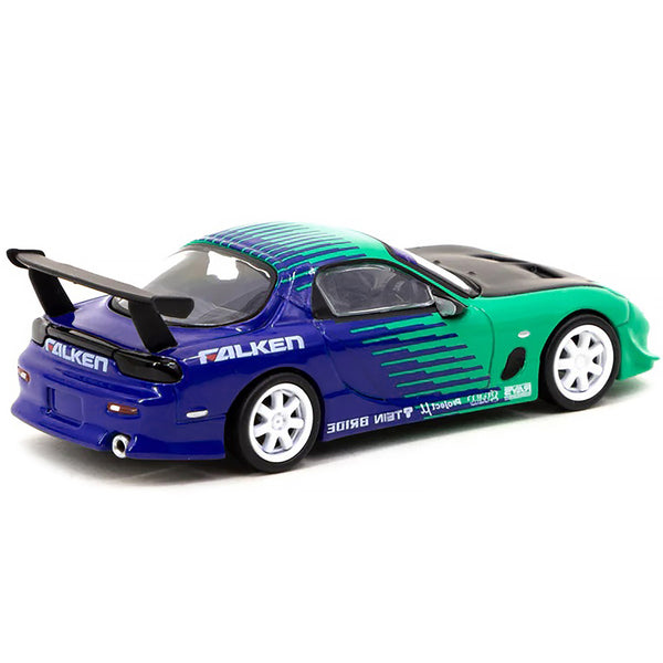 Mazda RX-7 FD3S RHD (Right Hand Drive) Green and Blue "Falken" Livery "Global64" Series 1/64 Diecast Model Car by Tarmac Works