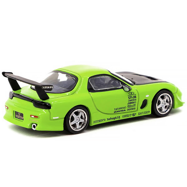 Vertex RX-7 FD3S RHD (Right Hand Drive) Light Green with Matt Black Hood and Graphics "Global64" Series 1/64 Diecast Model Car by Tarmac Works