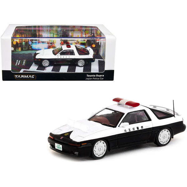 Toyota Supra RHD (Right Hand Drive) Black and White "Japan Police Car" "Road64" Series 1/64 Diecast Model Car by Tarmac Works