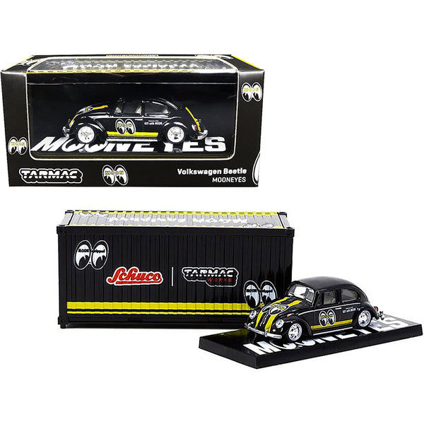 Volkswagen Beetle "Mooneyes" Black with Yellow Stripes with Container Case "Collaboration Model" 1/64 Diecast Model Car by Schuco & Tarmac Works