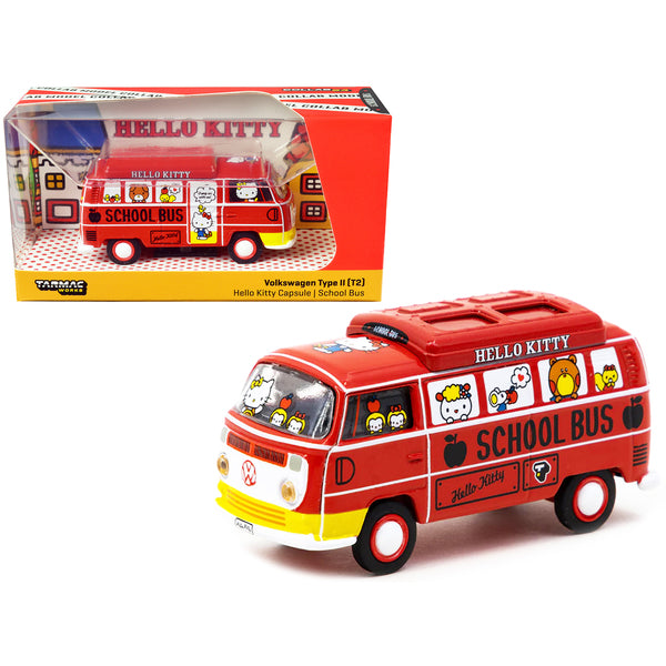 Volkswagen Type II (T2) Van Red "Hello Kitty Capsule School Bus" "Collab64" Series 1/64 Diecast Model Car by Schuco & Tarmac Works