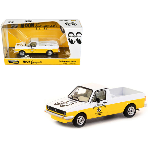 Volkswagen Caddy Pickup Truck White and Yellow "Moon Equipment Co. - Mooneyes" "Collab64" Series 1/64 Diecast Model Car by Schuco & Tarmac Works