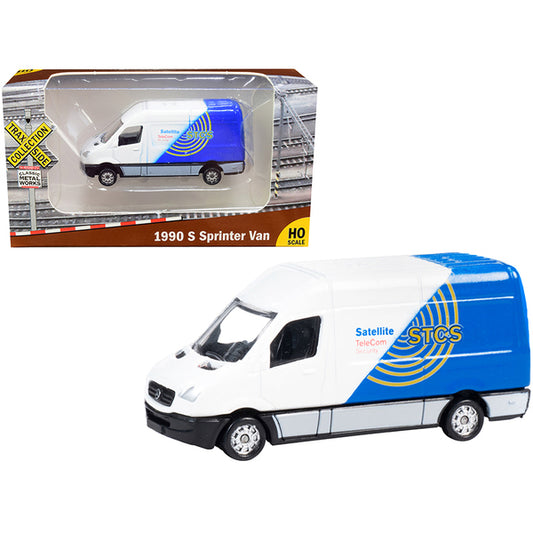 1990 Mercedes Benz Sprinter Van White and Blue "STCS Satellite TeleCom Security" "TraxSide Collection" 1/87 (HO) Scale Diecast Model by Classic Metal Works