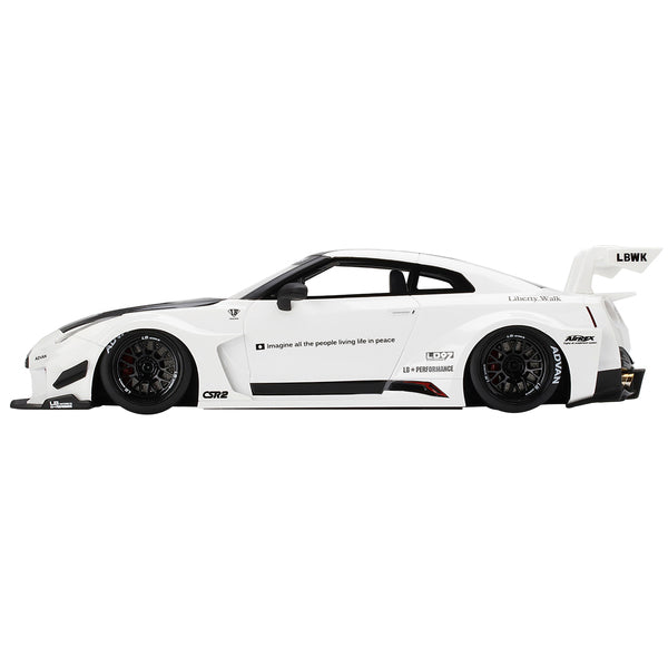 Nissan 35GT-RR Ver. 2 LB-Silhouette Works GT RHD (Right Hand Drive) White with Black Hood and Top 1/18 Model Car by Top Speed